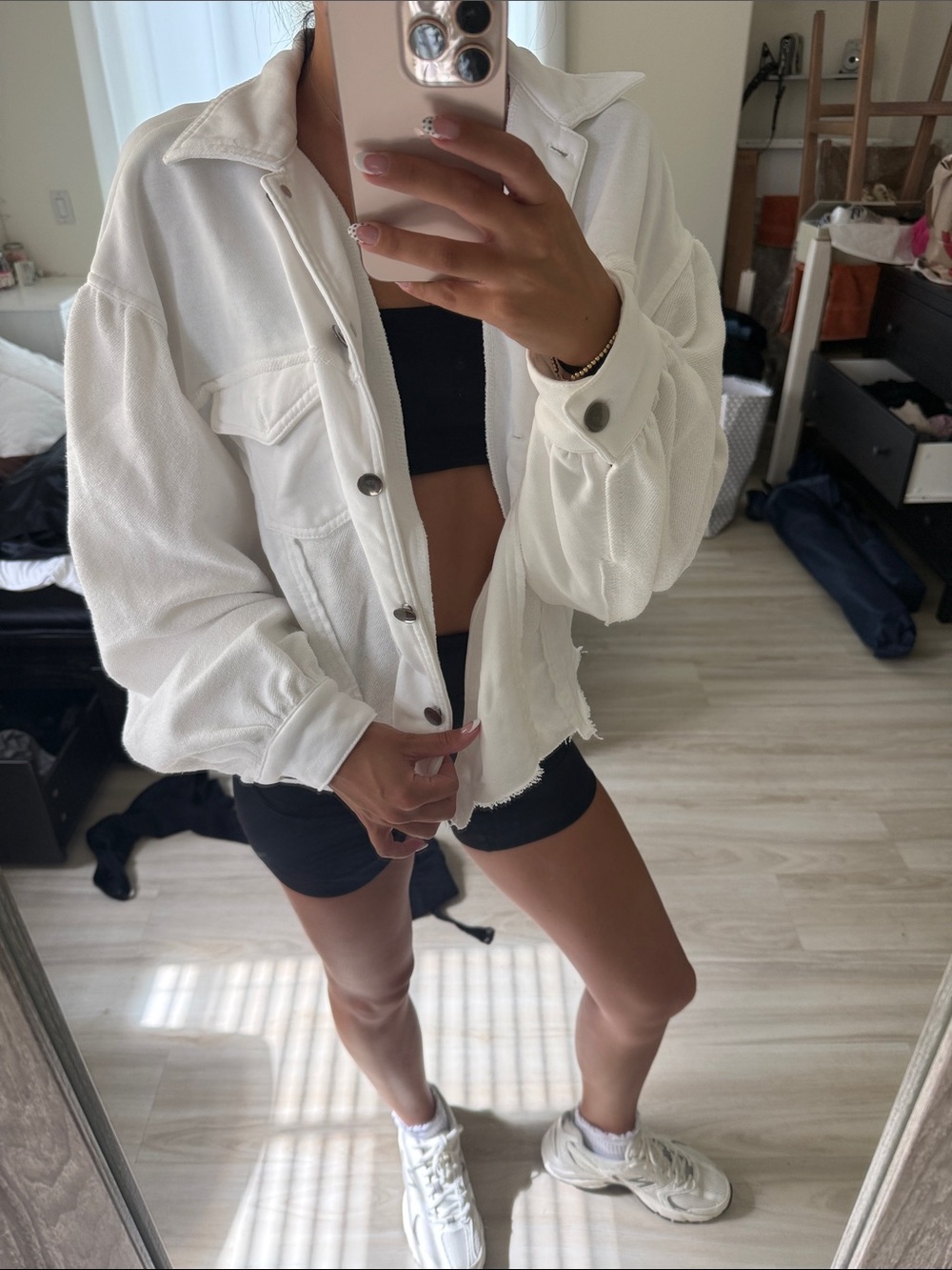 POL White Oversized Button-Front Jean Jacket